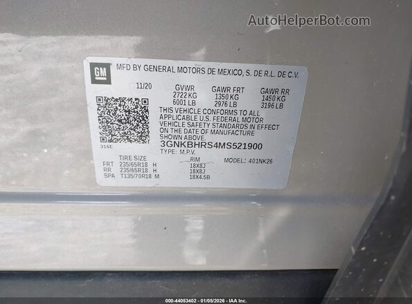3GNKBHRS4MS521900 2021 CHEVROLET BLAZER Tan Widok komory silnika