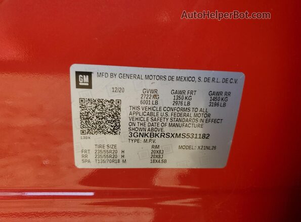 3GNKBKRSXMS531182 2021 CHEVROLET BLAZER Red 