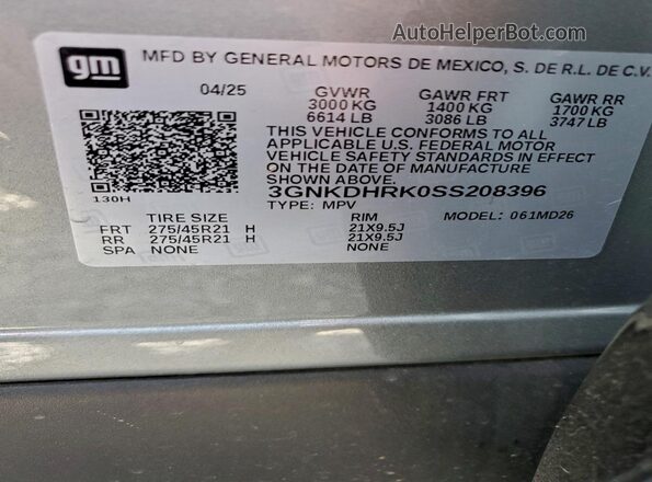 3GNKDHRK0SS208396 2025 CHEVROLET BLAZER Silver 