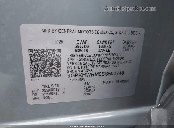 3GPKHWRM0SS501748 2025 HONDA PROLOGUE Gray VIN კოდის სტიკერის ხედი
