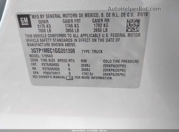 3GTP1MEC1GG201398 2016 GMC SIERRA Серебряный Вид подкапотного пространства