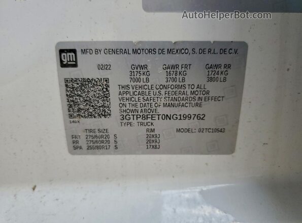 3GTP8FET0NG199762 2022 GMC SIERRA Белый Вид подкапотного пространства
