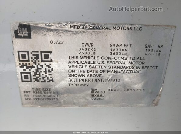 3GTP9EEL8NG191934 2022 GMC SIERRA White Вид підкапотного простору