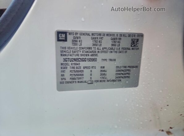 3GTU2NEC5GG193960 2016 GMC SIERRA White Widok komory silnika