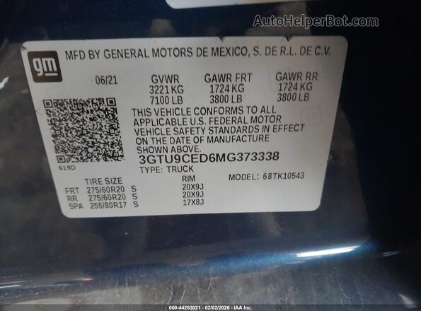 3GTU9CED6MG373338 2021 GMC SIERRA Black 