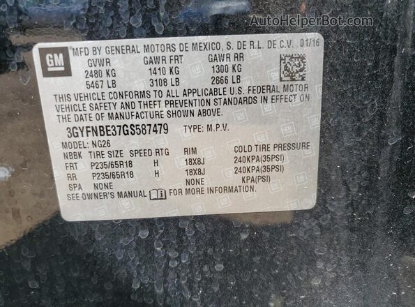 3GYFNBE37GS587479 2016 CADILLAC SRX Black Vista de la etiqueta del VIN