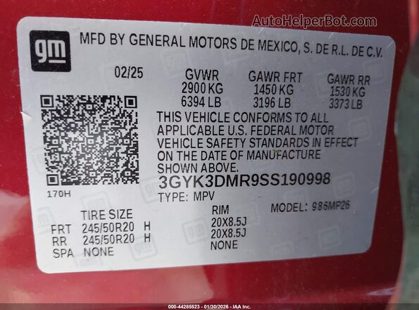3GYK3DMR9SS190998 2025 CADILLAC OPTIQ Red ძრავის განყოფილების ხედი