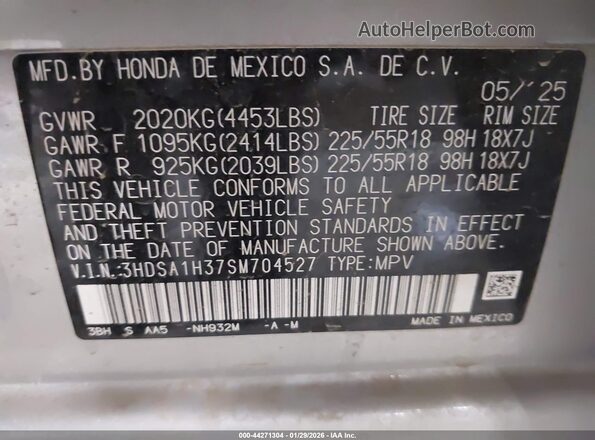 3HDSA1H37SM704527 2025 ACURA ADX Gray Widok komory silnika