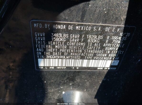 3HGGK5H49LM731932 2020 HONDA FIT Black Engine compartment view