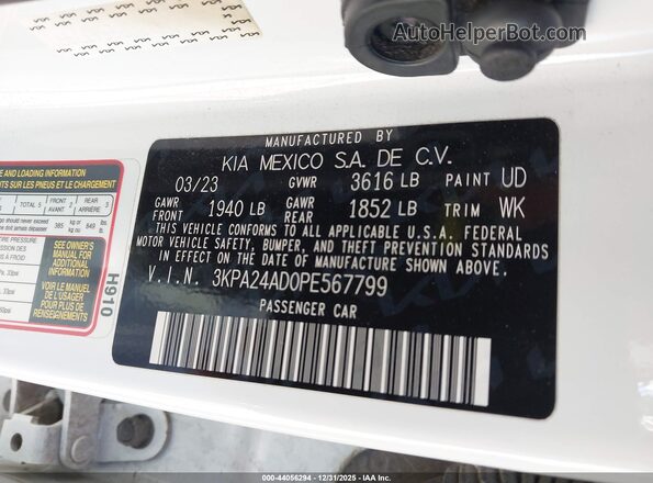 3KPA24AD0PE567799 2023 KIA RIO White Շարժիչի բաժամունքի տեսք