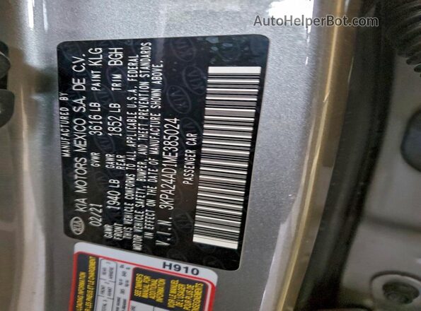 3KPA24AD1ME385024 2021 KIA RIO Silver Widok komory silnika