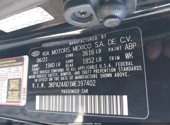 3KPA24AD1ME397402 2021 KIA RIO Черный Вид подкапотного пространства