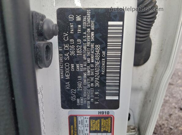 3KPA24AD2NE489488 2022 KIA RIO White Շարժիչի բաժամունքի տեսք
