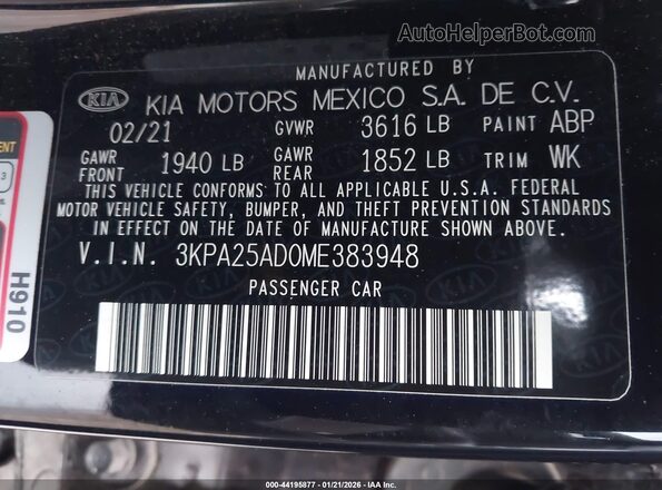 3KPA25AD0ME383948 2021 KIA RIO 5-DOOR Black Вид підкапотного простору