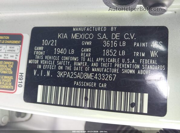 3KPA25AD8ME433267 2021 KIA RIO 5-DOOR Silver Widok komory silnika