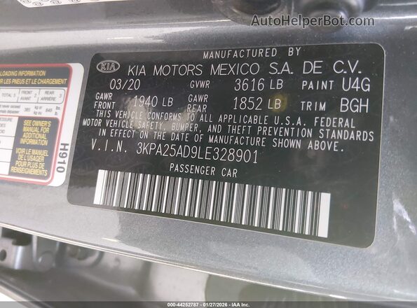 3KPA25AD9LE328901 2020 KIA RIO 5-DOOR Gray Вид підкапотного простору
