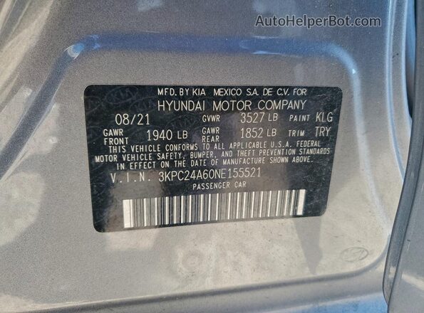 3KPC24A60NE155521 2022 HYUNDAI ACCENT Silver 
