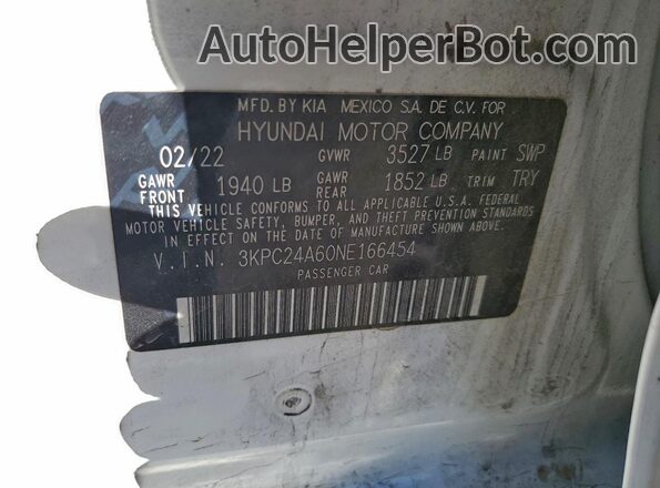 3KPC24A60NE166454 2022 HYUNDAI ACCENT White Вид підкапотного простору
