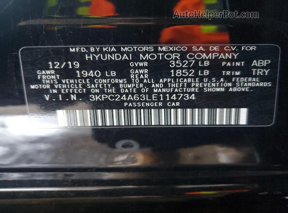 3KPC24A63LE114734 2020 HYUNDAI ACCENT Black Engine compartment view