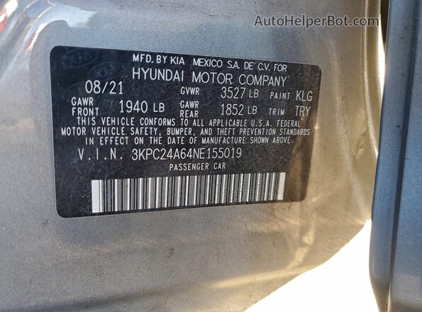 3KPC24A64NE155019 2022 HYUNDAI ACCENT Серебряный Вид подкапотного пространства