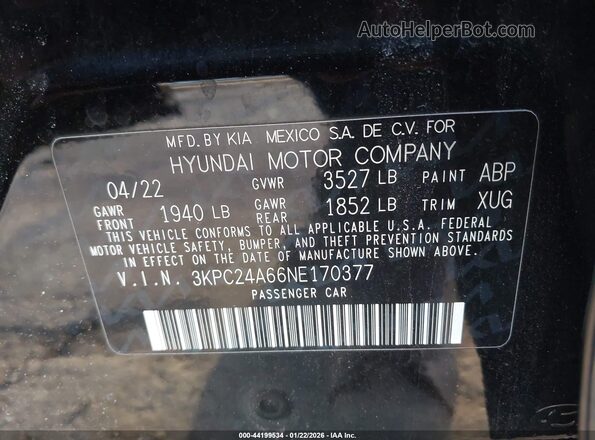 3KPC24A66NE170377 2022 HYUNDAI ACCENT Black 