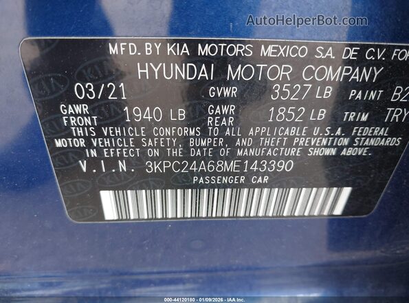 3KPC24A68ME143390 2021 HYUNDAI ACCENT Blue 