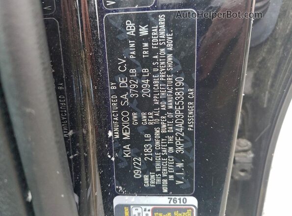 3KPF24AD3PE538190 2023 KIA FORTE Black Widok naklejki z numerem VIN