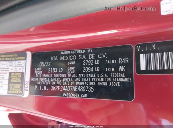 3KPF24AD7NE489735 2022 KIA FORTE Красный Вид подкапотного пространства