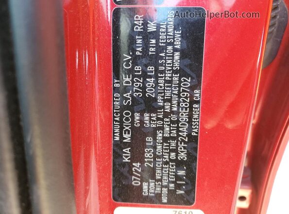 3KPF24AD9RE829702 2024 KIA FORTE Red Вид підкапотного простору