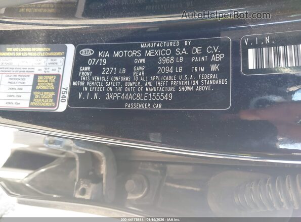 3KPF44AC8LE155549 2020 KIA FORTE Black Շարժիչի բաժամունքի տեսք