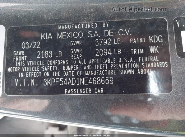 3KPF54AD1NE468659 2022 KIA FORTE Gray Engine compartment view