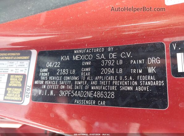 3KPF54AD2NE486328 2022 KIA FORTE Orange Вид підкапотного простору
