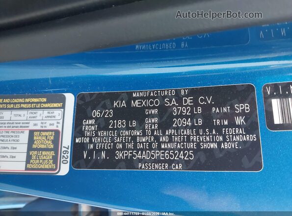 3KPF54AD5PE652425 2023 KIA FORTE Blue Вид підкапотного простору