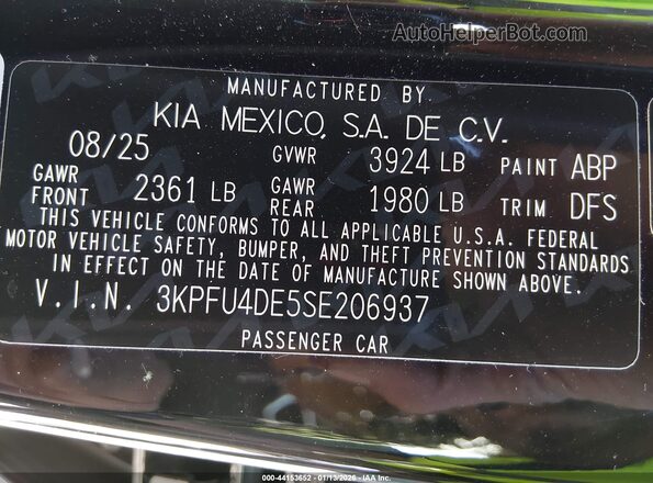 3KPFU4DE5SE206937 2025 KIA K4 Black Вид підкапотного простору