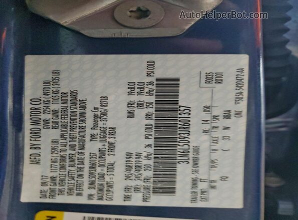 3LN6L5D93JR601357 2018 LINCOLN MKZ Blue 