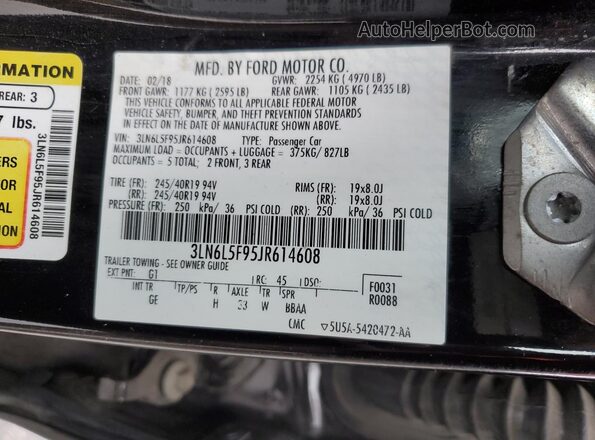 3LN6L5F95JR614608 2018 LINCOLN MKZ Black Vista del compartimento del motor