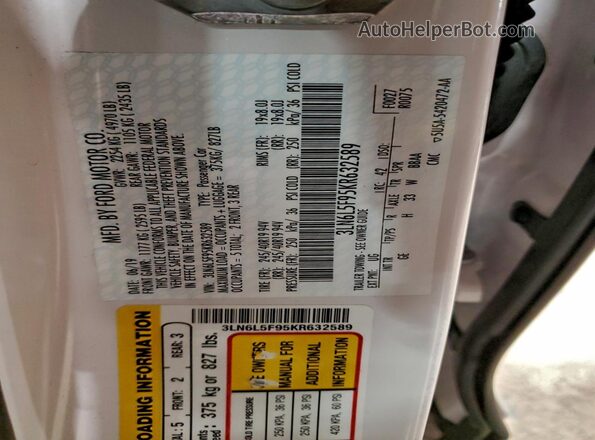 3LN6L5F95KR632589 2019 LINCOLN MKZ White Вид підкапотного простору