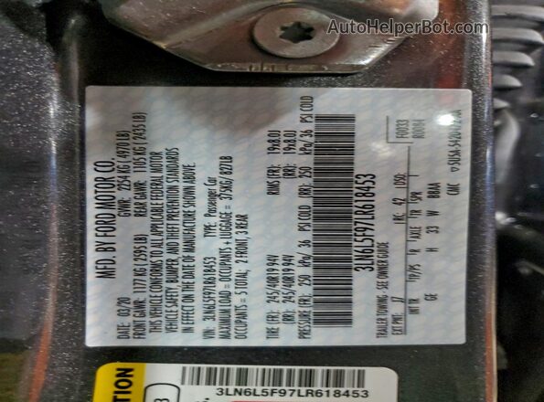 3LN6L5F97LR618453 2020 LINCOLN MKZ Gray VIN կոդի պիտակի տեսք