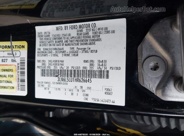 3LN6L5LU1HR626645 2017 LINCOLN MKZ HYBRID Black Widok komory silnika
