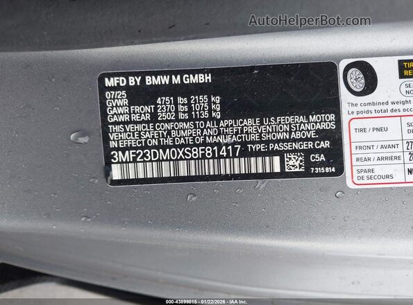 3MF23DM0XS8F81417 2025 BMW M2 Gray Engine compartment view