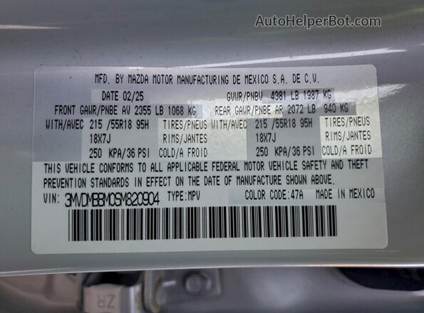 3MVDMBBM0SM820904 2025 MAZDA CX-30 Серебряный Вид подкапотного пространства