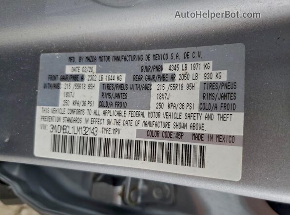 3MVDMBCL1LM132143 2020 MAZDA CX-30 Silver Widok naklejki z numerem VIN