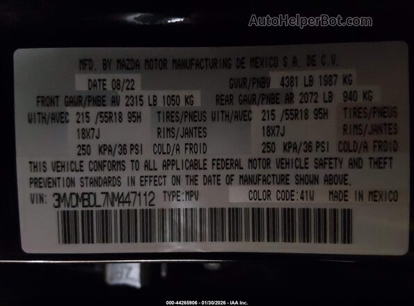 3MVDMBDL7NM447112 2022 MAZDA CX-30  Вид подкапотного пространства
