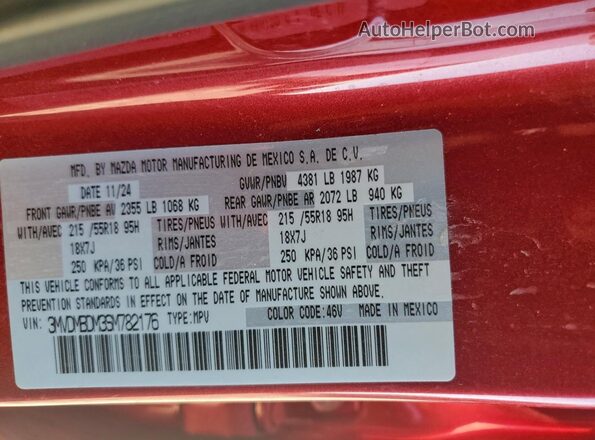 3MVDMBDM3SM782176 2025 MAZDA CX-30 Red Вид наклейки з VIN-кодом