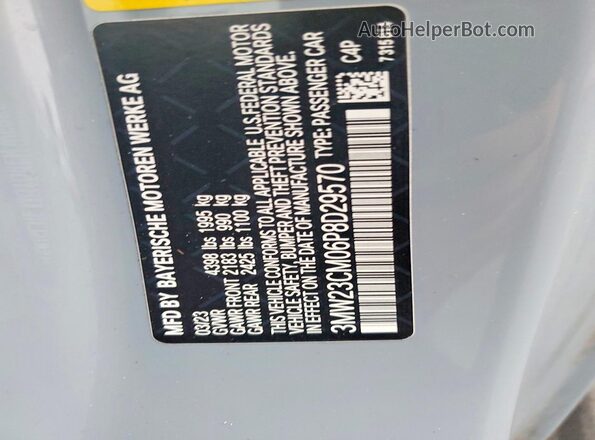 3MW23CM06P8D29570 2023 BMW 2 SERIES Gray Widok naklejki z numerem VIN