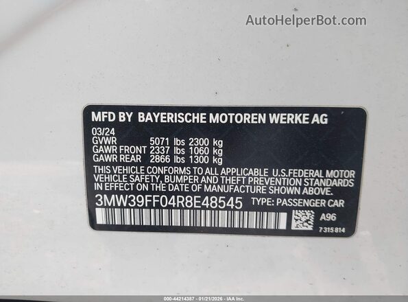 3MW39FF04R8E48545 2024 BMW 3 SERIES White Widok komory silnika