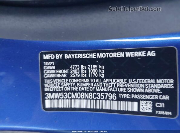 3MW53CM08N8C35796 2022 BMW M2 Blue Widok komory silnika
