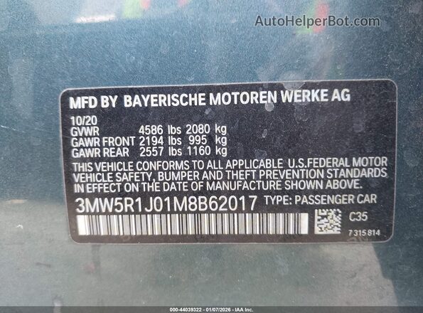 3MW5R1J01M8B62017 2021 BMW 3 SERIES Бирюзовый Вид подкапотного пространства