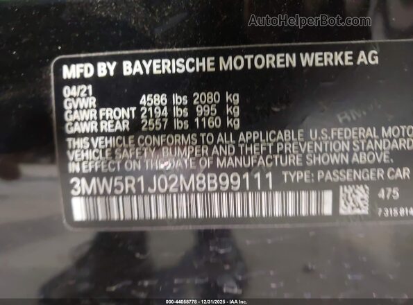 3MW5R1J02M8B99111 2021 BMW 3 SERIES Black Вид підкапотного простору