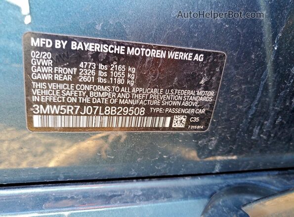 3MW5R7J07L8B29508 2020 BMW 3 SERIES Blue Շարժիչի բաժամունքի տեսք